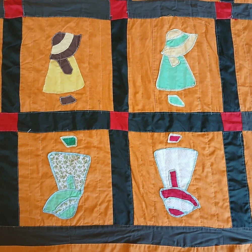 Vtg Sunbonnet Sue Dutch Bonnet Girls Quilt 92x77